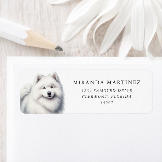 Mooie Samoyed hond retour adres label (Insitu)
