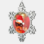Mooie santa bulldog met santa muts tin sneeuwvlok ornament (Rechts)