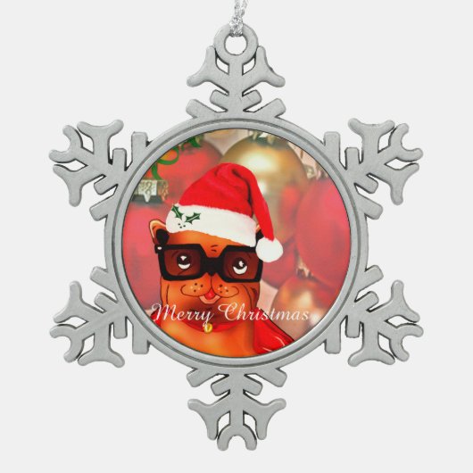 Mooie santa bulldog met santa muts tin sneeuwvlok ornament (Voorkant)