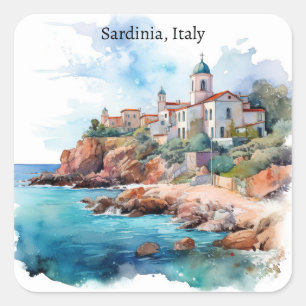 Mooie Sardinië Italië Waterverf Reizen Vierkante Sticker