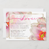 Mooie Scarlet Peony Floral Couple's Shower Kaart (Voorkant)