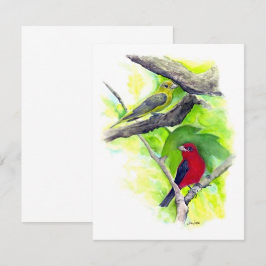 Mooie Scarlet Tanager Paar Note Kaart (Voorkant / Achterkant)