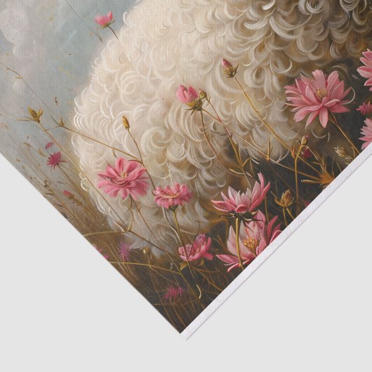 Mooie Schaap Roze Wildflower Field Decoupage Tissuepapier (Detail)