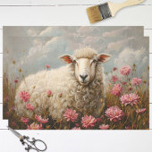 Mooie Schaap Roze Wildflower Field Decoupage Tissuepapier