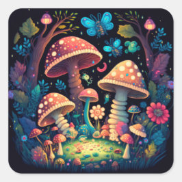 Mooie schattige magische paddenstoelen vierkante sticker