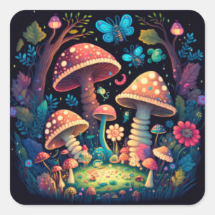 Mooie schattige magische paddenstoelen vierkante sticker