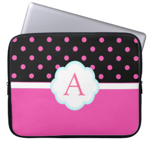 Mooie, schattige, zoete roze en zwarte polka stipp laptop sleeve