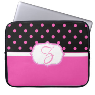 Mooie, schattige, zoete roze en zwarte polka stipp laptop sleeve