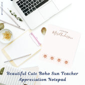 Mooie Schattigee Boho Sun Teacher Appreciation Notitieblok