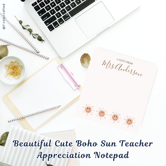 Mooie Schattigee Boho Sun Teacher Appreciation Notitieblok