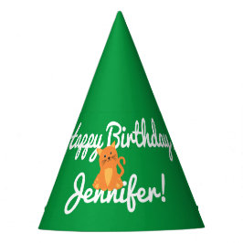 Mooie Schattigee Cartoon Oranje Kitten Groene Cart Feesthoedjes