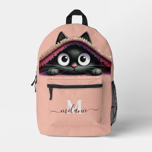 Mooie Schattigee Kitten Custom Monogram Script Naa Bedrukte Rugzak (Voorkant)