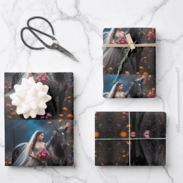 Mooie Schattigee minimalistische bruid en paard Inpakpapier Vel