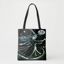 Mooie Schattigee moderne Green Witch Canvas tas