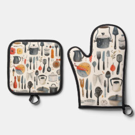 Mooie Schattigee Waterverf keukengerei Ovenwant & Pannenlap Set