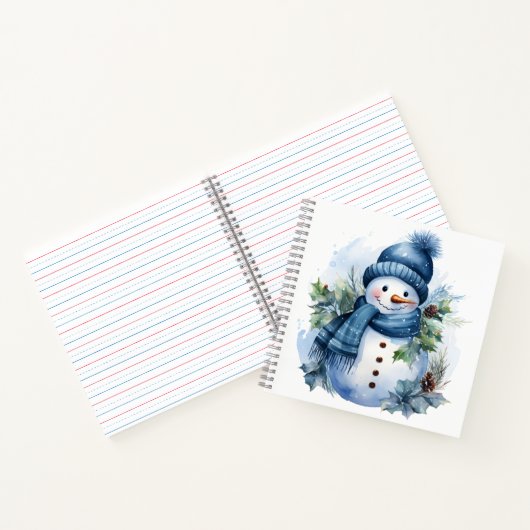 Mooie Schattigee Xmas Sneeuwman draagt blauwe sjaa Notitieboek (Binnen)