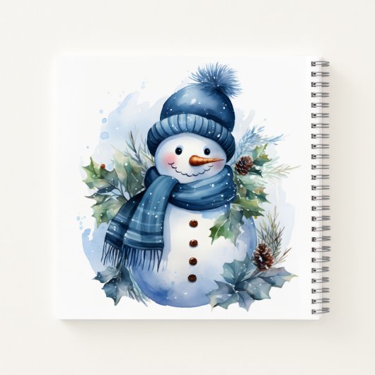 Mooie Schattigee Xmas Sneeuwman draagt blauwe sjaa Notitieboek (Achterkant)