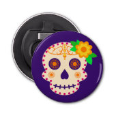 Mooie schedel met bloemen Día de los Muertos Button Flesopener (Voorkant)