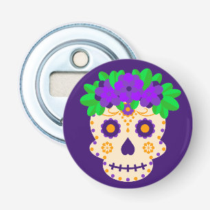 Mooie schedel met bloemen Día de los Muertos Button Flesopener