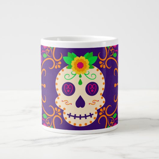Mooie schedel met bloemen Día de los Muertos Grote Koffiekop (Voorkant)