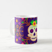 Mooie schedel met bloemen Día de los Muertos Koffiemok (Voorkant links)