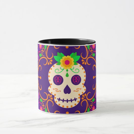 Mooie schedel met bloemen Día de los Muertos Mok (Midden)