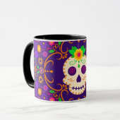 Mooie schedel met bloemen Día de los Muertos Mok (Voorkant links)