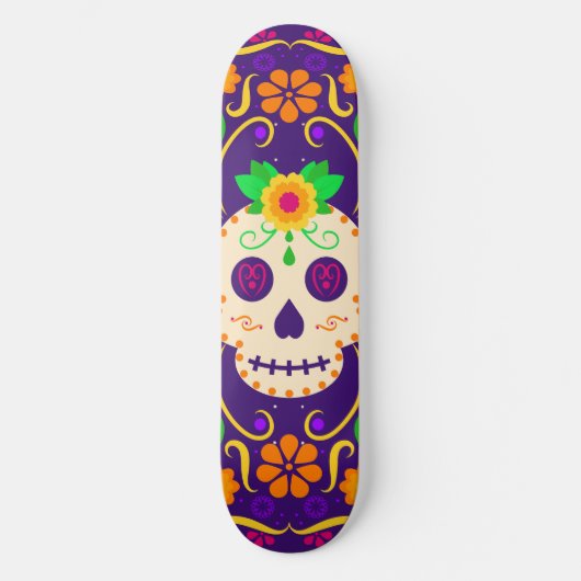 Mooie schedel met bloemen Día de los Muertos Persoonlijk Skateboard (Voorkant)