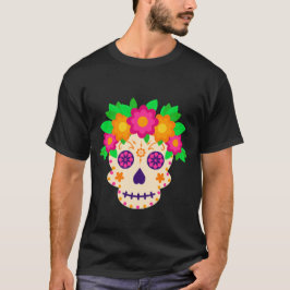 Mooie schedel met bloemen Día de los Muertos T-shirt