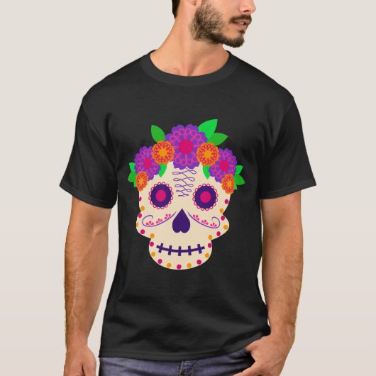 Mooie schedel met bloemen Día de los Muertos T-shirt (Voorkant)
