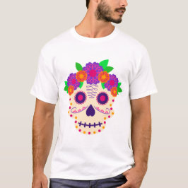 Mooie schedel met bloemen Día de los Muertos T-shirt