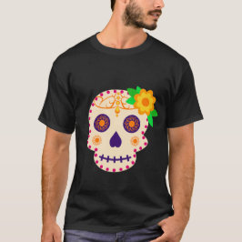 Mooie schedel met bloemen Día de los Muertos T-shirt
