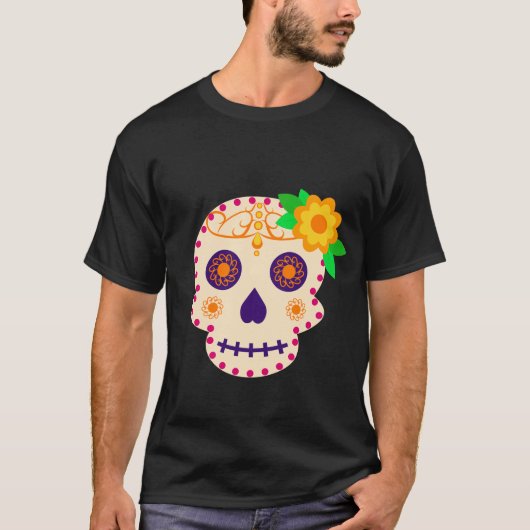Mooie schedel met bloemen Día de los Muertos T-shirt (Voorkant)