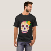 Mooie schedel met bloemen Día de los Muertos T-shirt (Voorkant volledig)