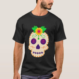 Mooie schedel met bloemen Día de los Muertos T-shirt
