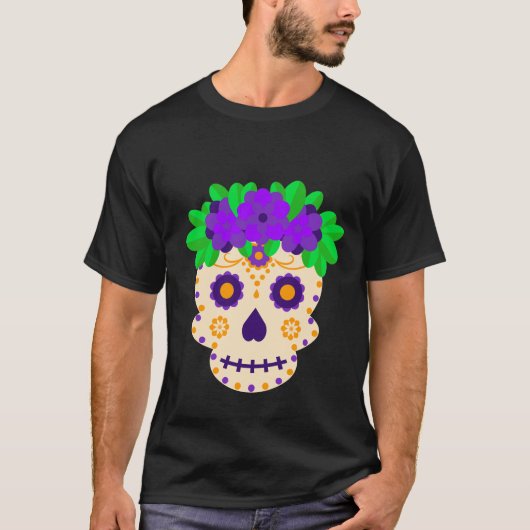 Mooie schedel met bloemen Día de los Muertos T-shirt (Voorkant)