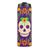 Mooie schedel met bloemen Día de los Muertos Thermosbeker (Voorkant)