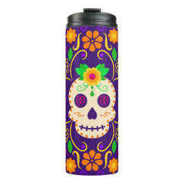 Mooie schedel met bloemen Día de los Muertos Thermosbeker