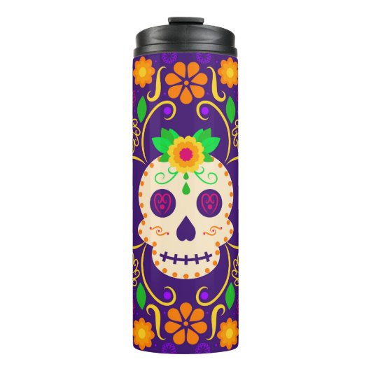 Mooie schedel met bloemen Día de los Muertos Thermosbeker (Voorkant)