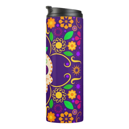 Mooie schedel met bloemen Día de los Muertos Thermosbeker (Geroteerd rechts)