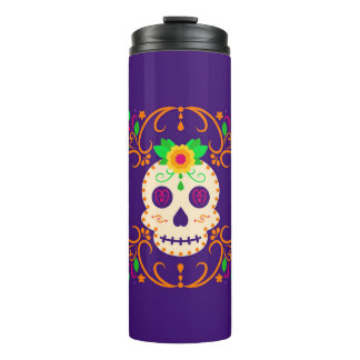 Mooie schedel met bloemen Día de los Muertos Thermosbeker
