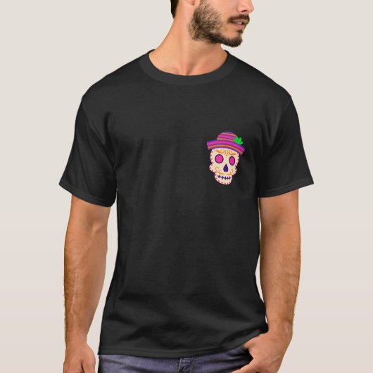 Mooie schedel met Sombrero Día de los Muertos T-shirt (Voorkant)