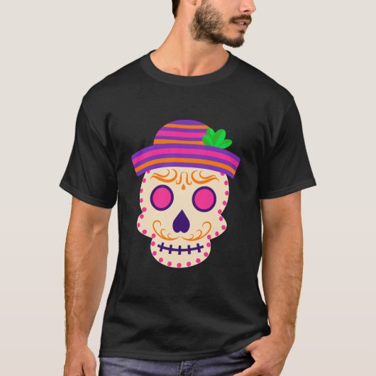 Mooie schedel met Sombrero Día de los Muertos T-shirt (Voorkant)
