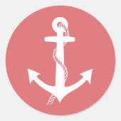 Mooie scheepsanker koraalroze en witte ronde sticker (Voorkant)