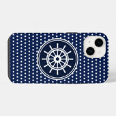 Mooie scheepswiel maritiem blauw en wit iPhone hoesje (Achterkant horizontaal)