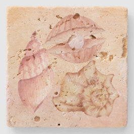 Mooie schelp roze nautische achtergrond stenen onderzetter
