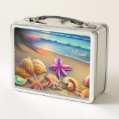 Mooie schelpen op strand lunchbox (Achterkant)