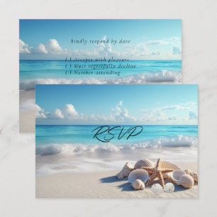 Mooie schelpen Zeester Strand Huwelijk RSVP Kaartje