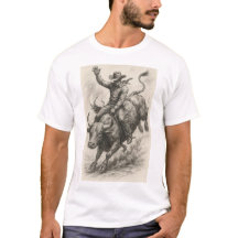 Mooie schetskunst van Cowboy rijden op een stier