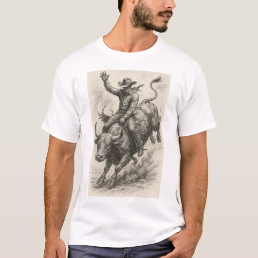 Mooie schetskunst van Cowboy rijden op een stier T-shirt (Voorkant)